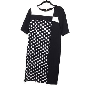 Roz & Ali Women's Polka Dot Color Block Boat Neck Textured Black White Dress 12